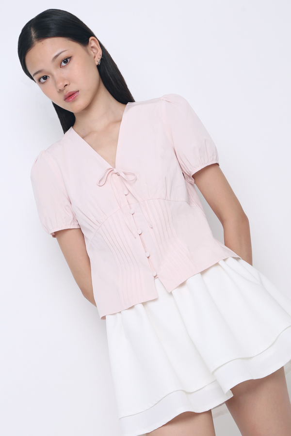 Clementine Pleat & Tie Blouse Pink