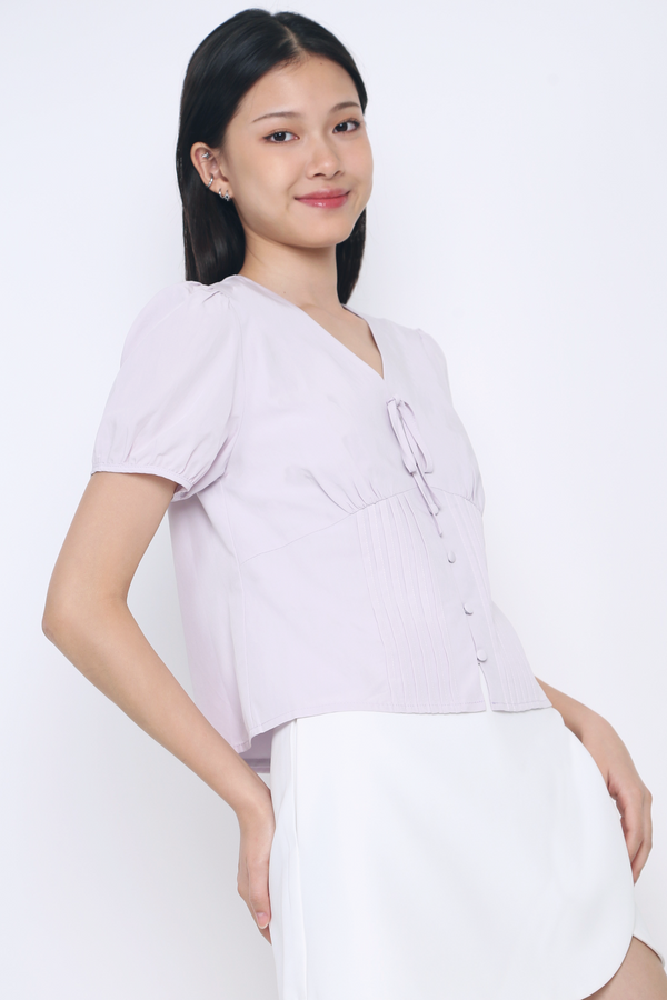 Clementine Pleat & Tie Blouse Purple