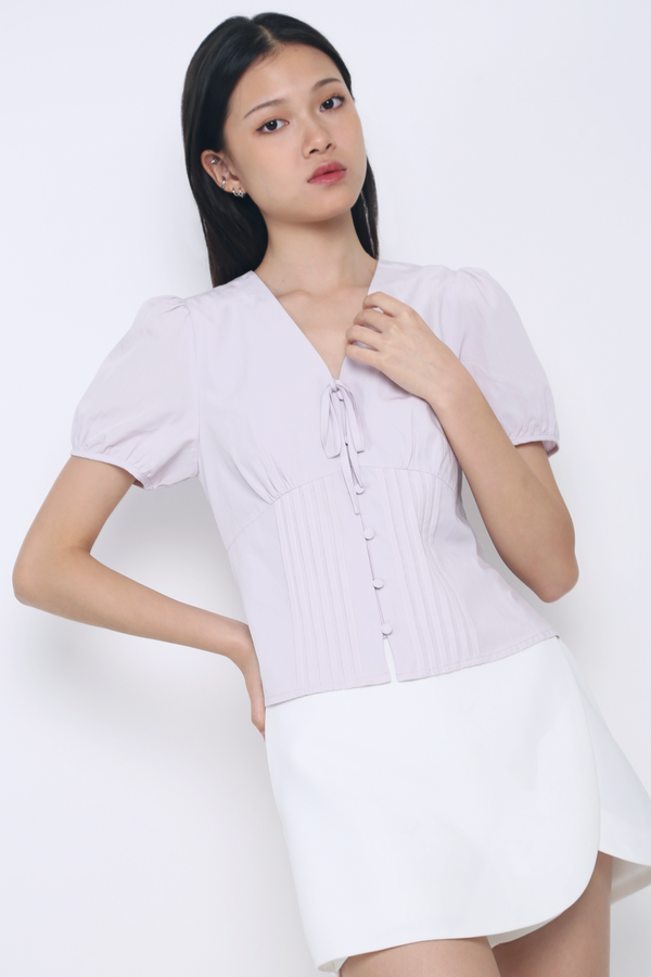 Clementine Pleat & Tie Blouse Purple