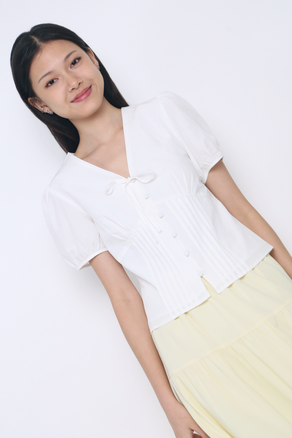 Clementine Pleat & Tie Blouse White