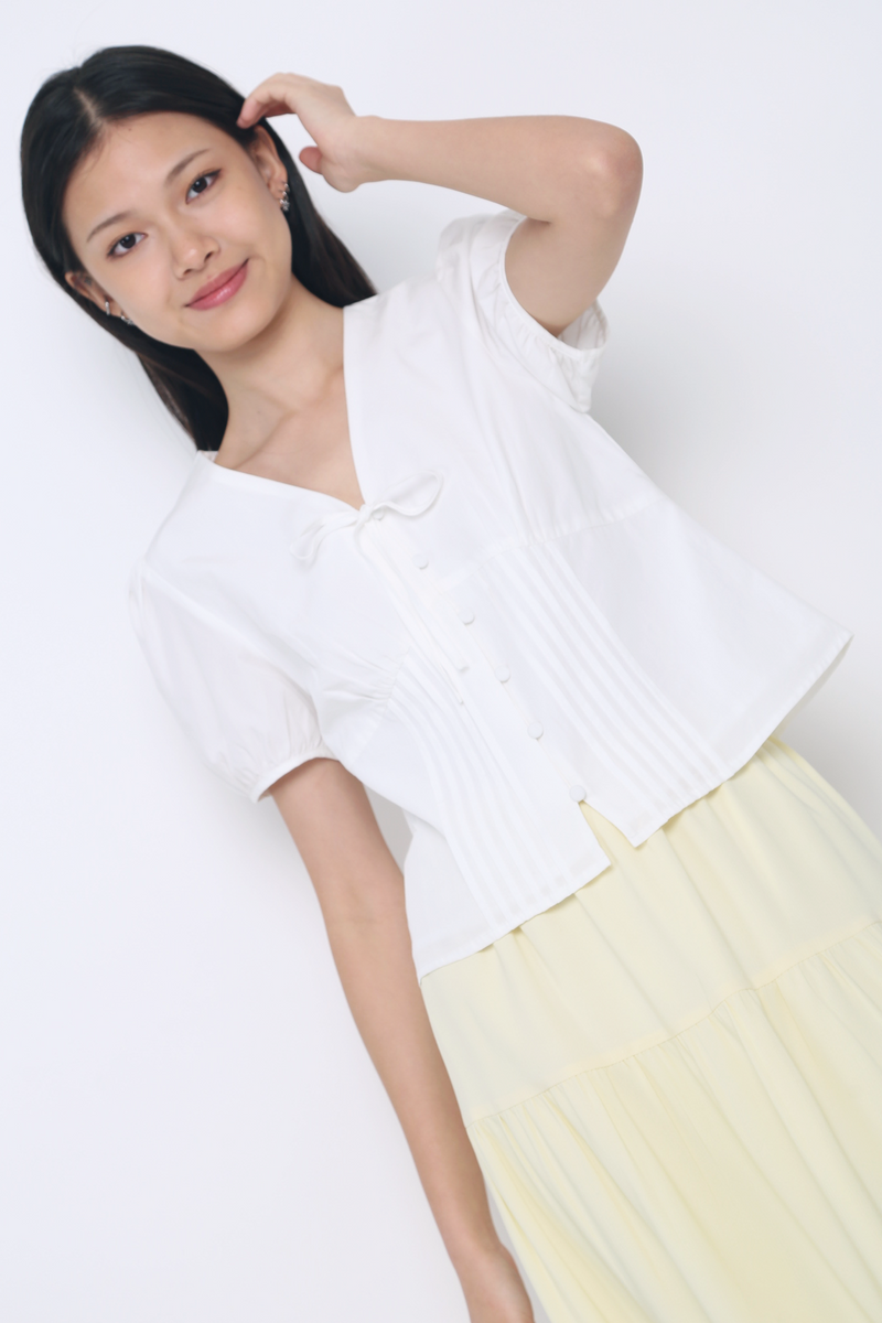 Clementine Pleat & Tie Blouse White