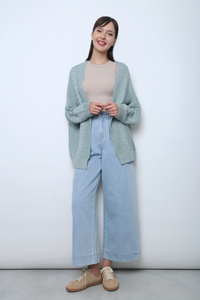 Cloudy Oversized Cable Knit Cardigan Sea Foam
