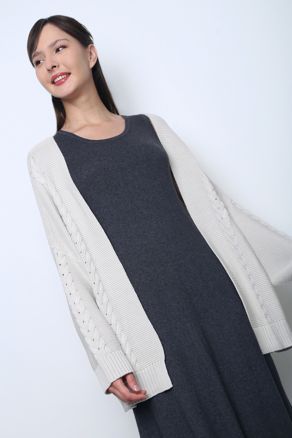 Cloudy Oversized Cable Knit Cardigan Stone White