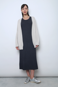Cloudy Oversized Cable Knit Cardigan Stone White