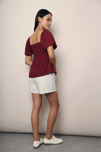 Coco Pleat Babydoll Top Burgundy