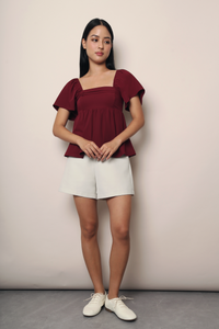Coco Pleat Babydoll Top Burgundy