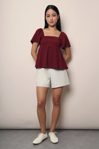 Coco Pleat Babydoll Top Burgundy