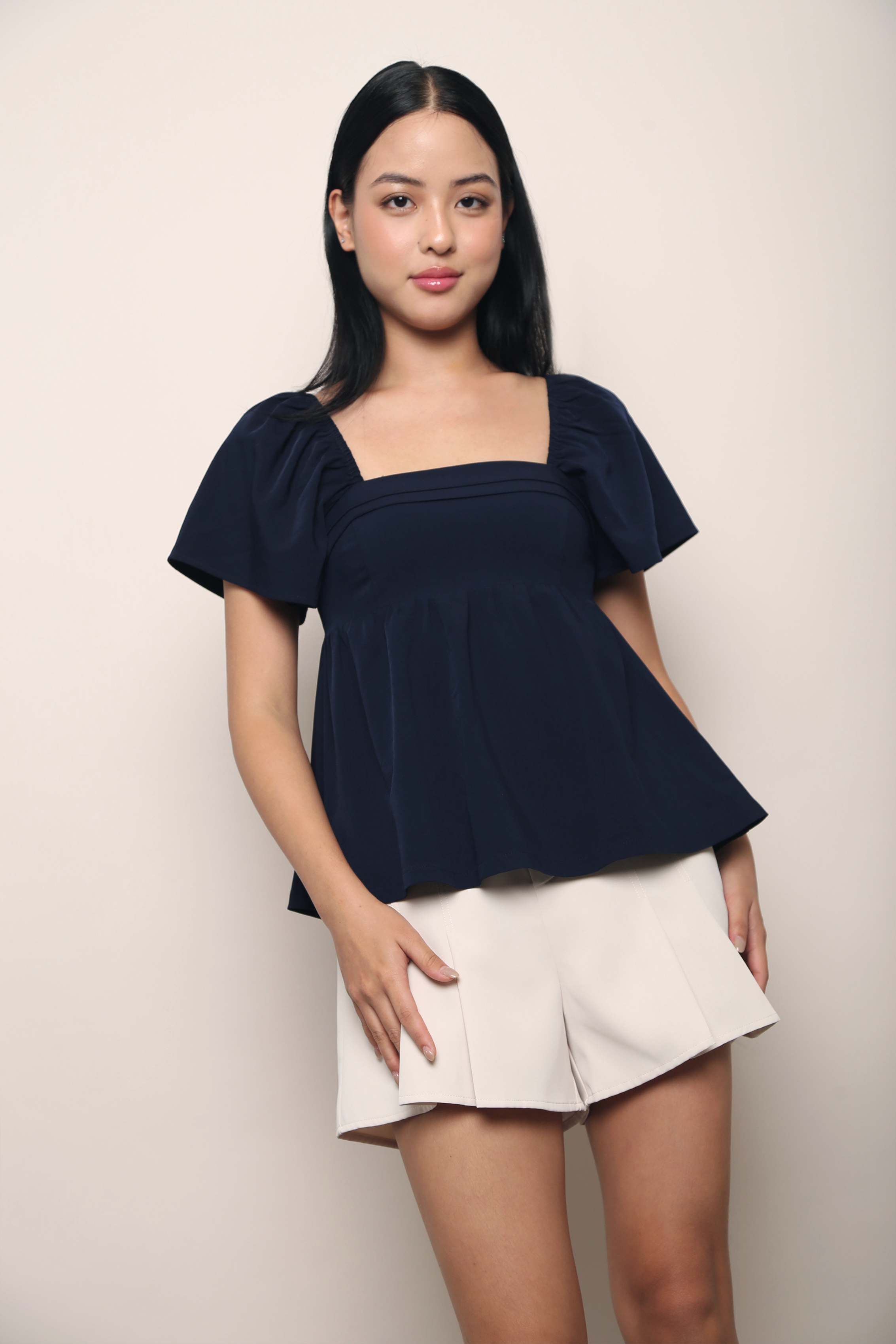 Coco Pleat Babydoll Top Navy