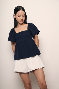 Coco Pleat Babydoll Top Navy