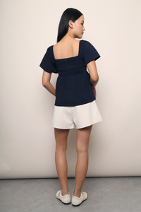 Coco Pleat Babydoll Top Navy