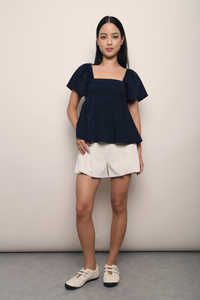 Coco Pleat Babydoll Top Navy