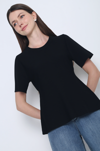 Colbie Babydoll Knit Blouse Powder Black