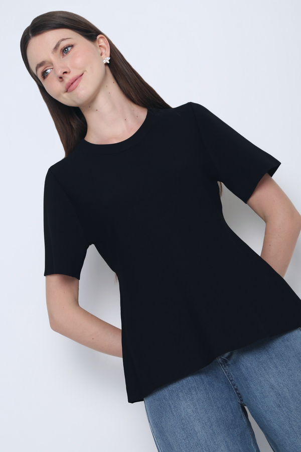 Colbie Babydoll Knit Blouse Powder Black