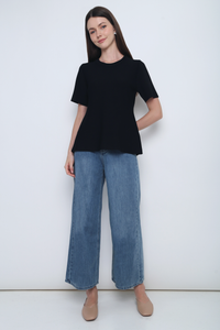 Colbie Babydoll Knit Blouse Powder Black