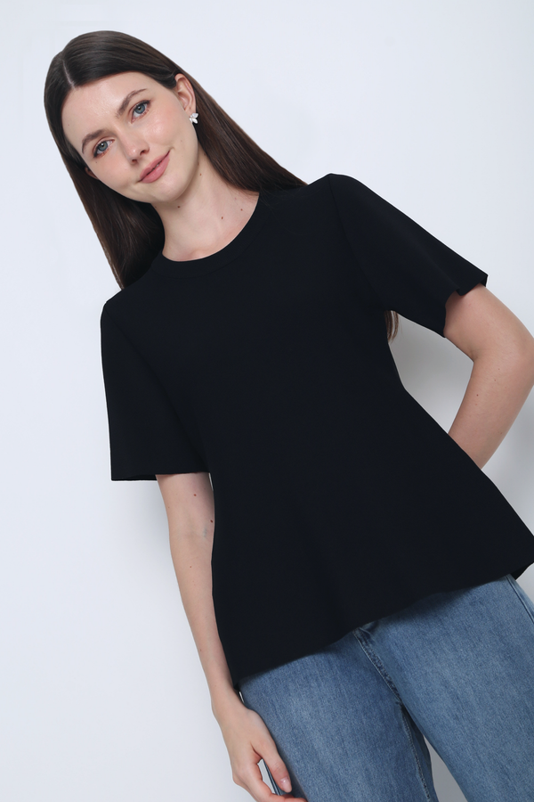 Colbie Babydoll Knit Blouse Powder Black