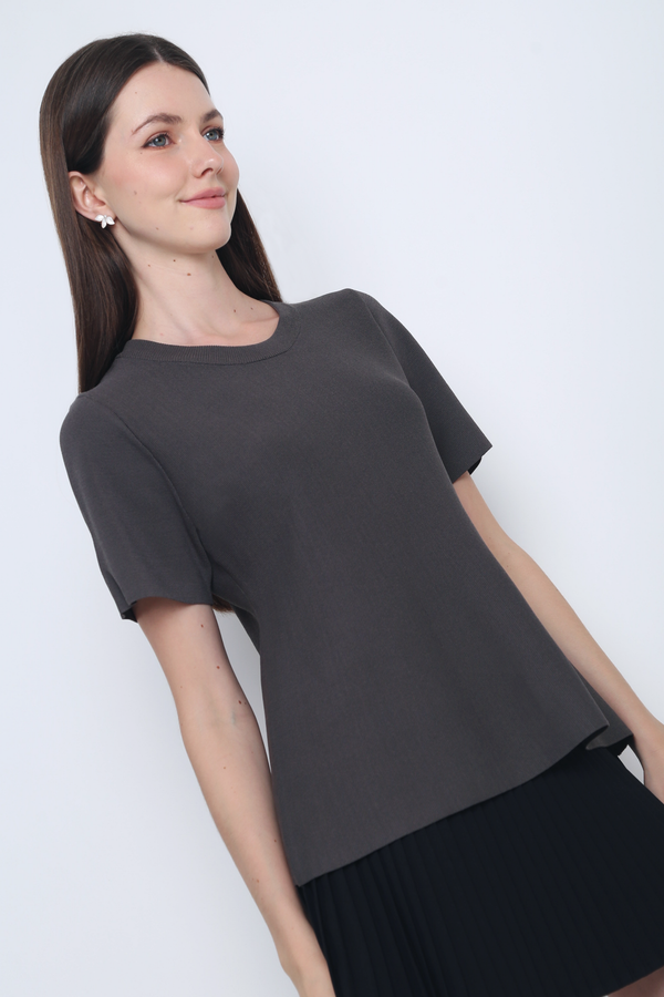 Colbie Babydoll Knit Blouse Gunmetal Grey
