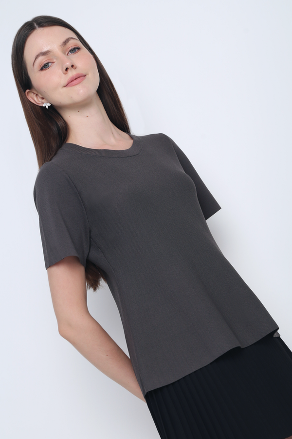 Colbie Babydoll Knit Blouse Gunmetal Grey
