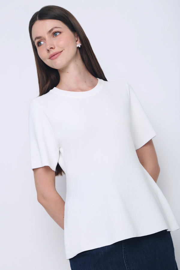 Colbie Babydoll Knit Blouse Powder White