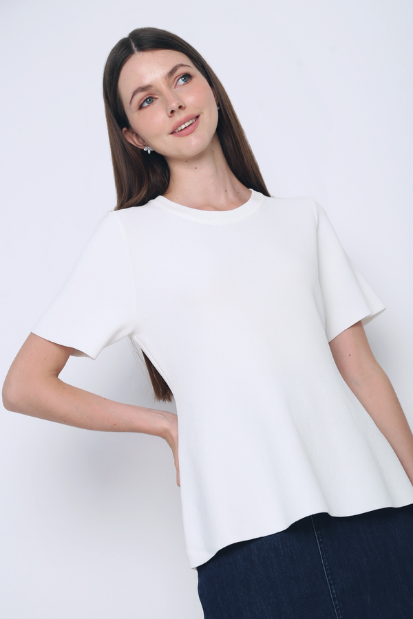 Colbie Babydoll Knit Blouse Powder White