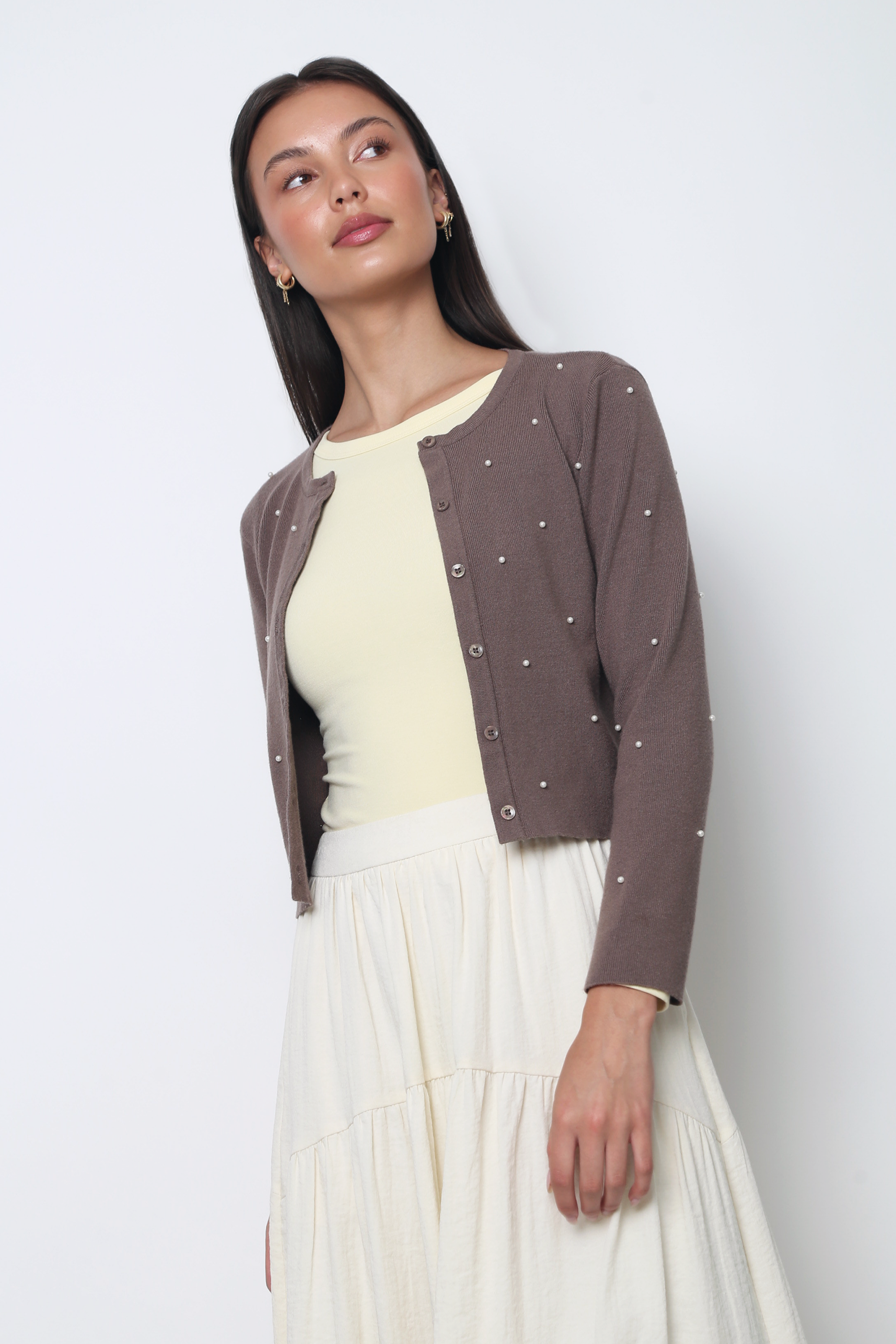 Como Pearl Knit Cardigan Brown