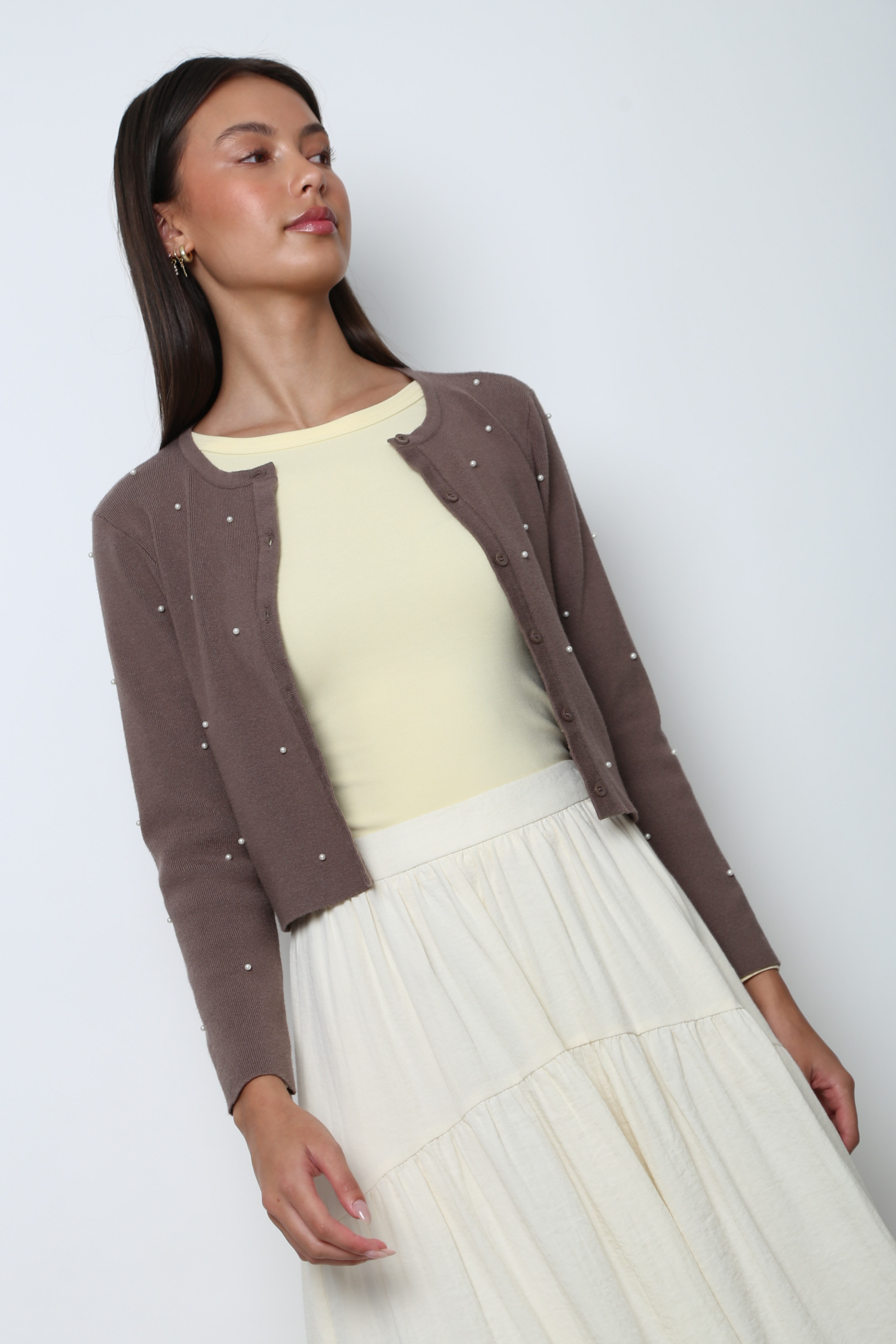 Como Pearl Knit Cardigan Brown