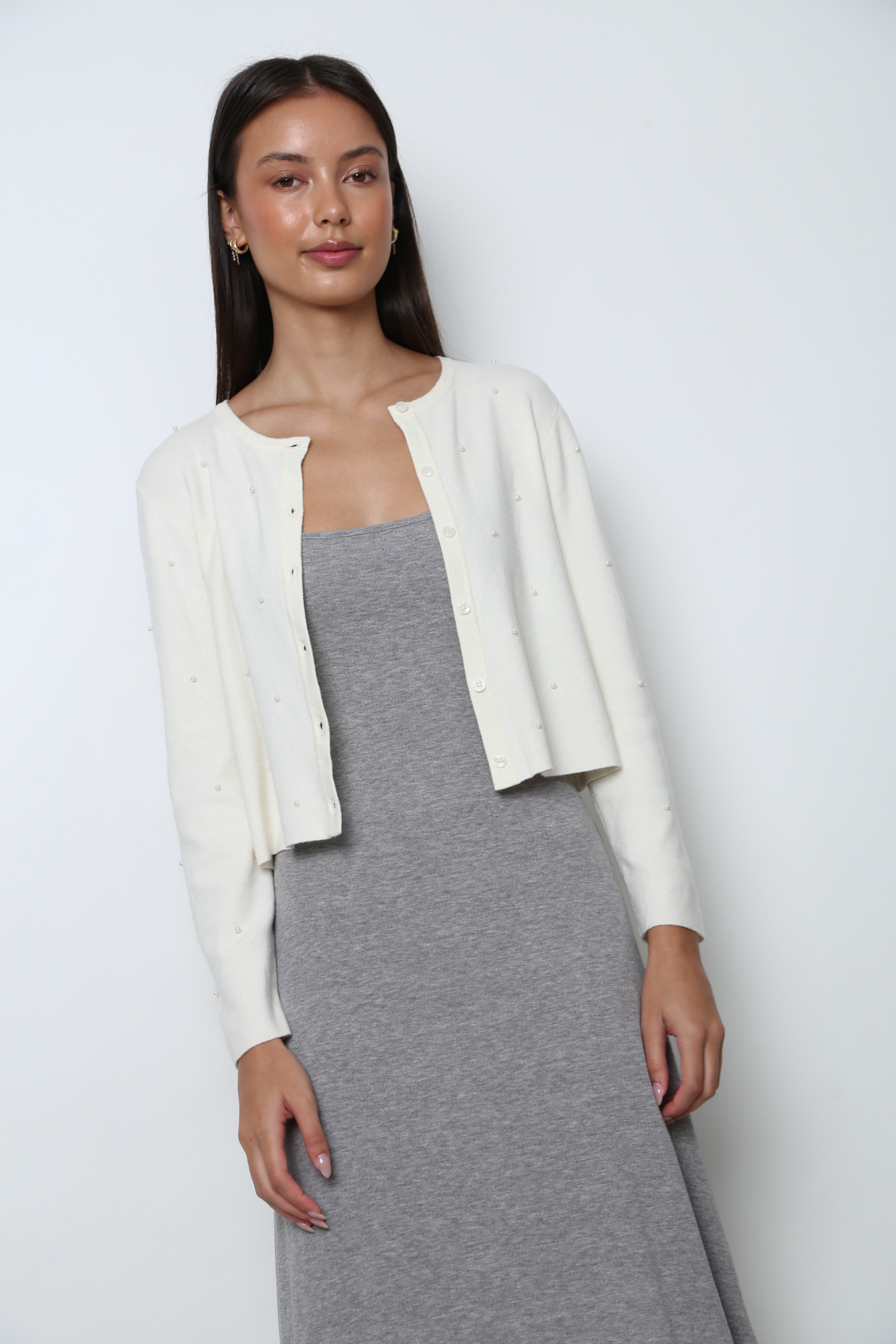 Como Pearl Knit Cardigan Beige