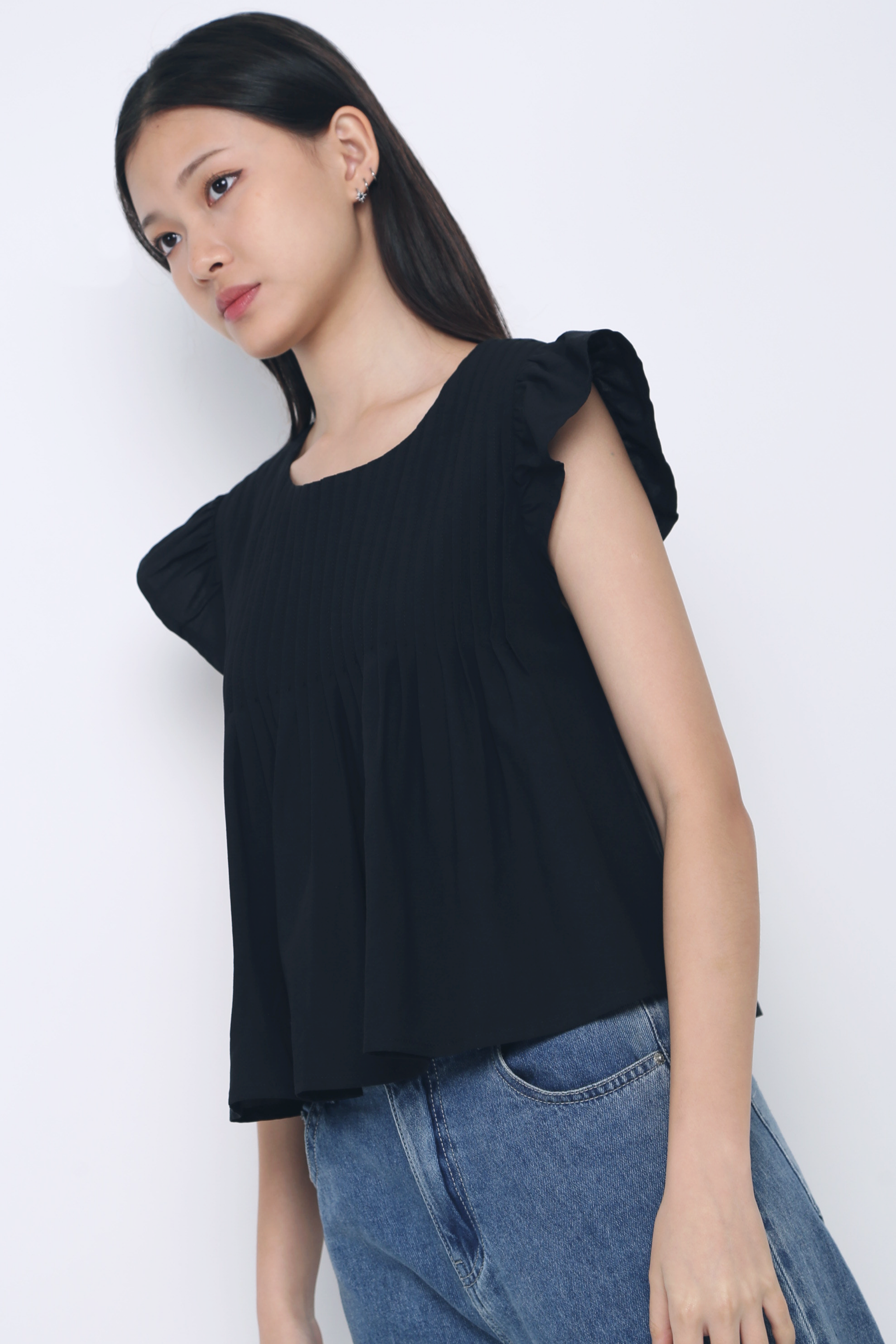 Cruise Pleat Babydoll Top Black