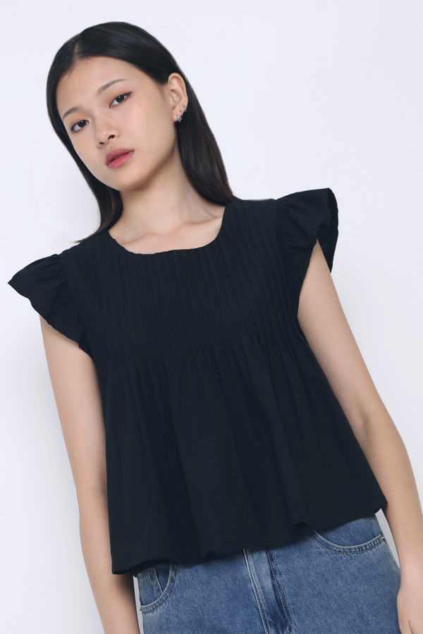 Cruise Pleat Babydoll Top Black