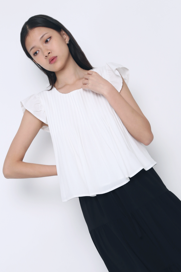 Cruise Pleat Babydoll Top White