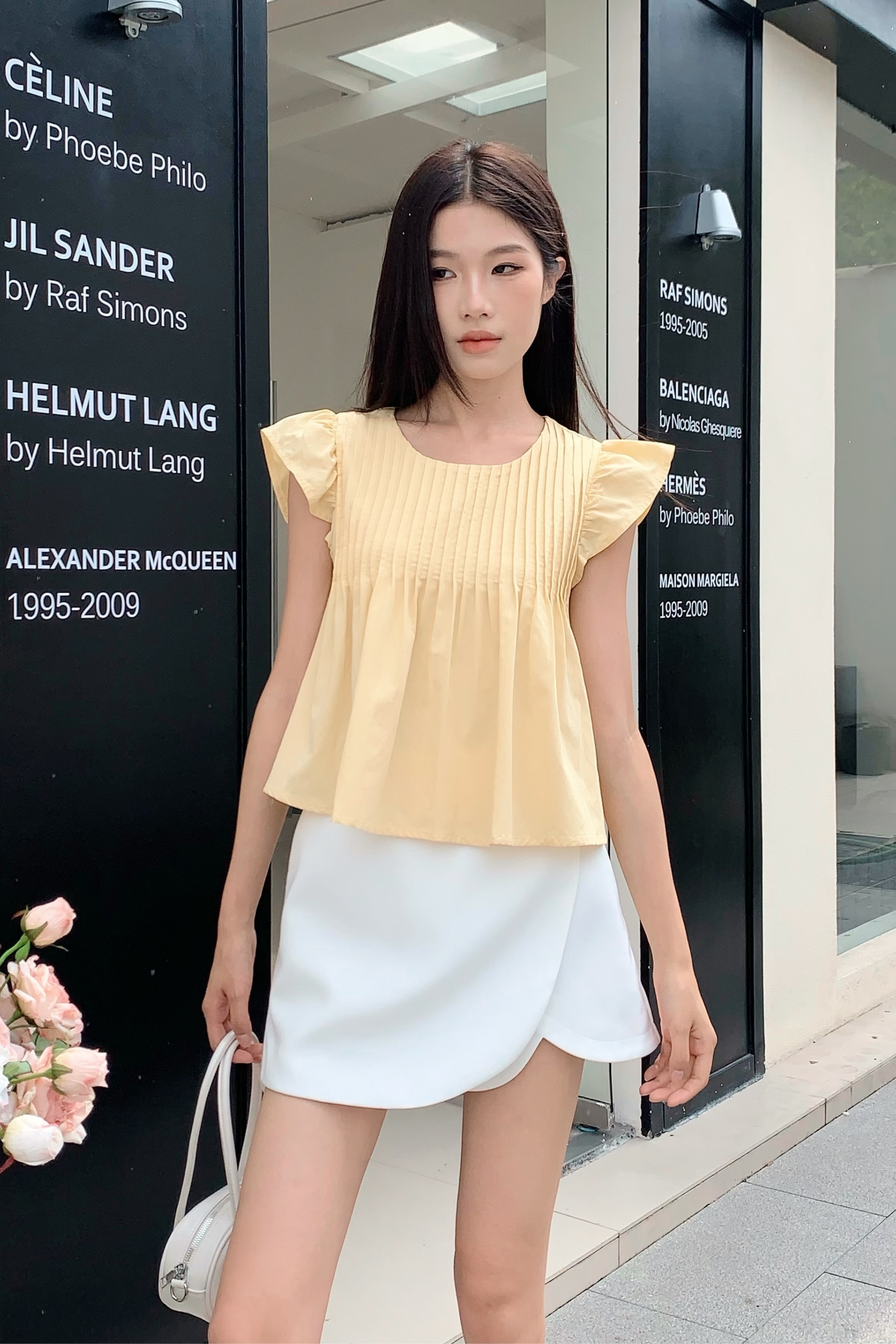 Cruise Pleat Babydoll Top Vanilla Yellow