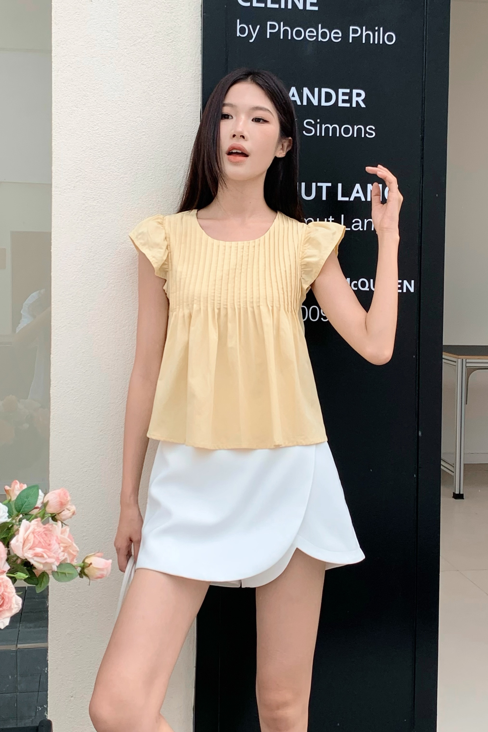 Cruise Pleat Babydoll Top Vanilla Yellow