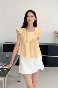 Cruise Pleat Babydoll Top Vanilla Yellow