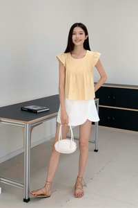 Cruise Pleat Babydoll Top Vanilla Yellow