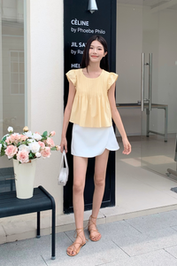 Cruise Pleat Babydoll Top Vanilla Yellow