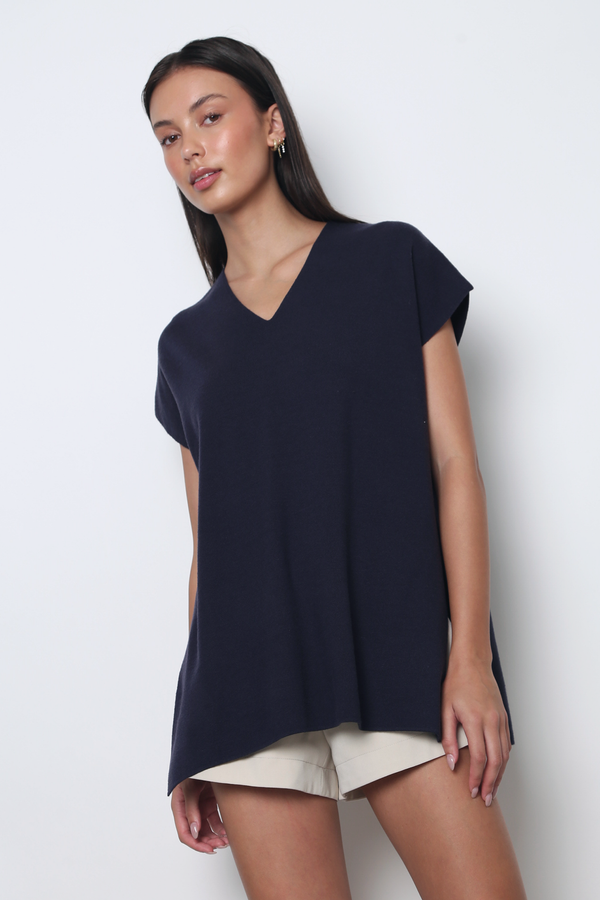 Dale Boxy Knit Blouse Navy