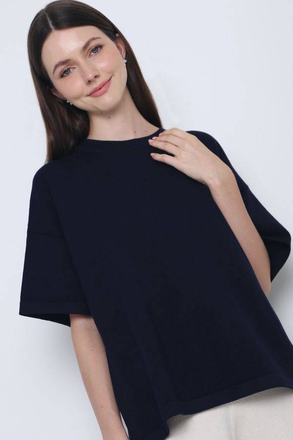 Darcy Boxy Knit Top Navy