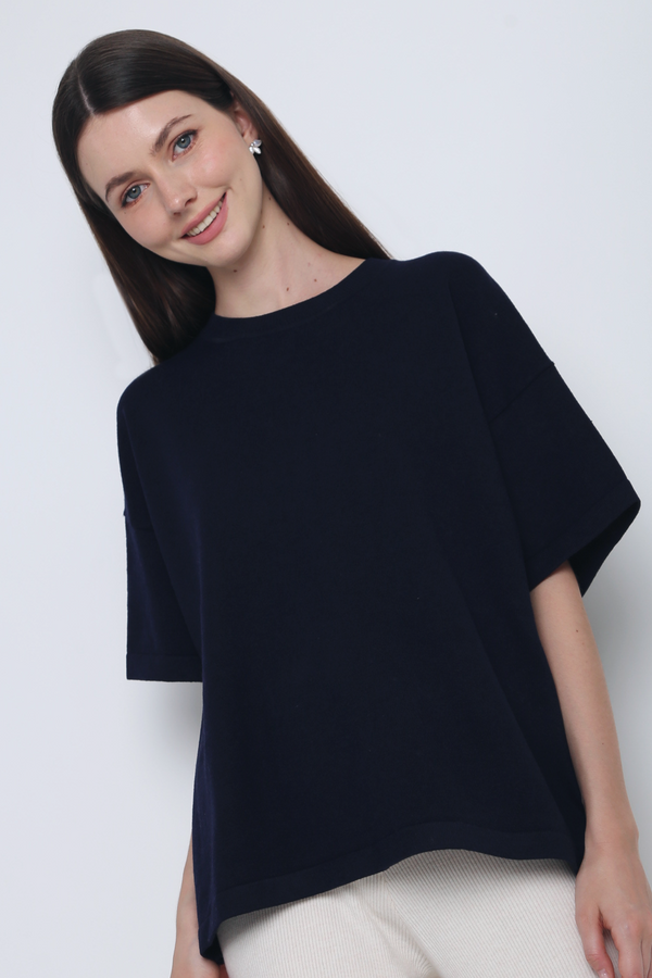 Darcy Boxy Knit Top Navy