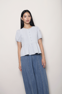 Dear Pleat Peplum Blouse Powder Blue (Backorder)