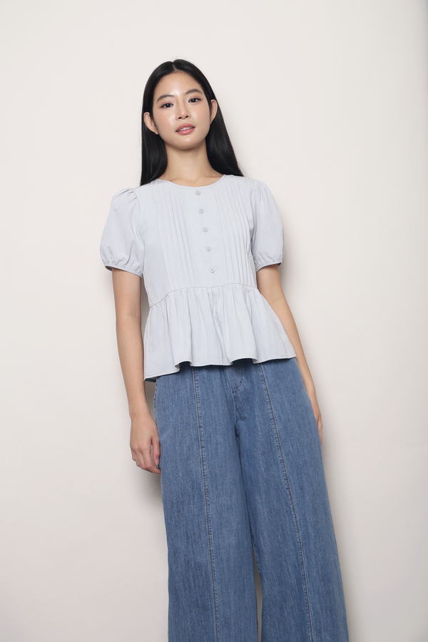 Dear Pleat Peplum Blouse Powder Blue