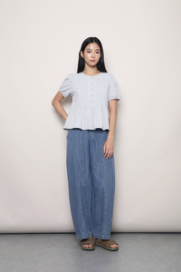 Dear Pleat Peplum Blouse Powder Blue (Backorder)