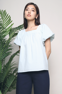 Debs Checkered Puff Sleeves Blouse Mint