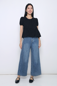 Dotty Days Flare Blouse Black