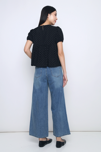 Dotty Days Flare Blouse Black