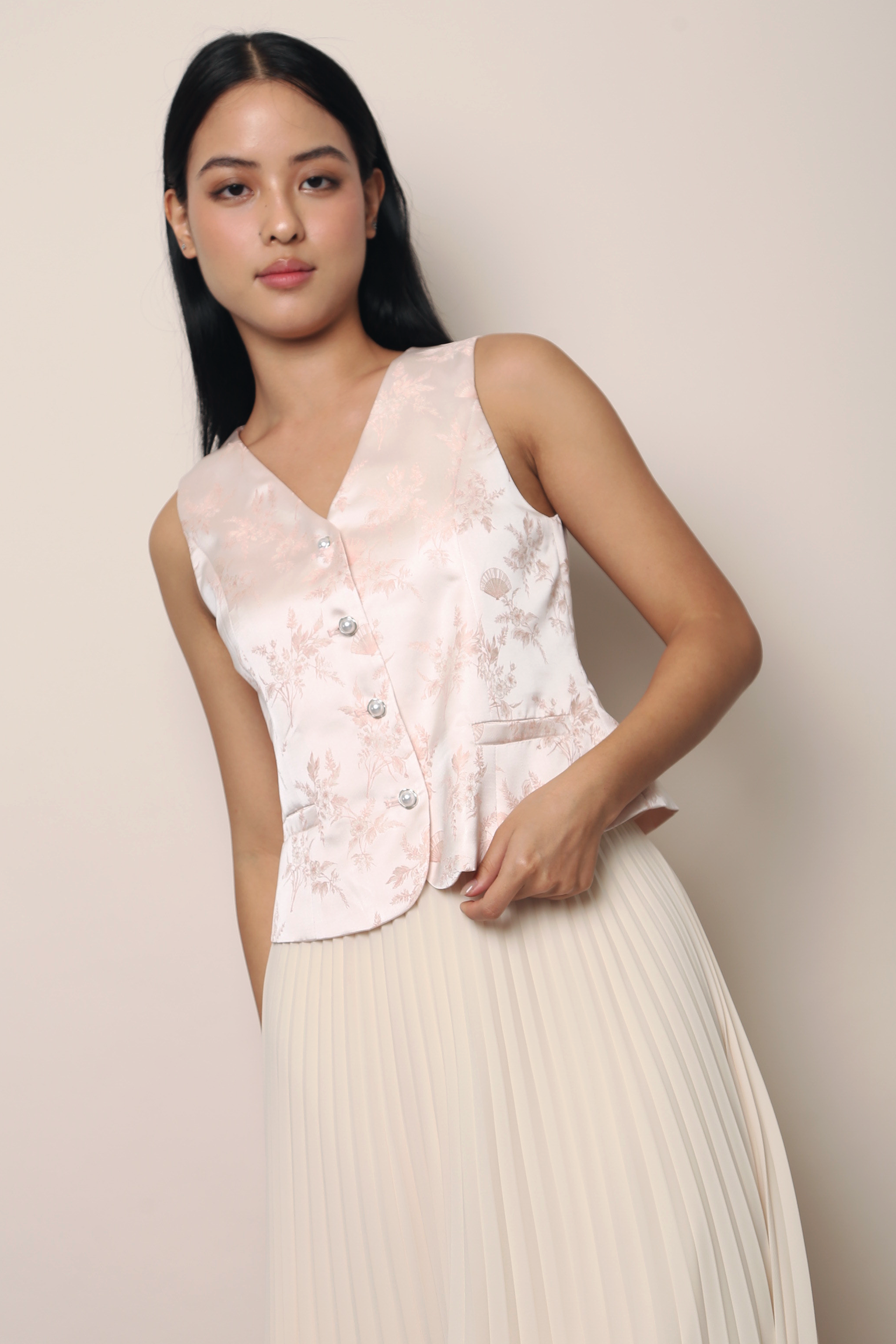 Dynasty Oriental Vest Top Blush