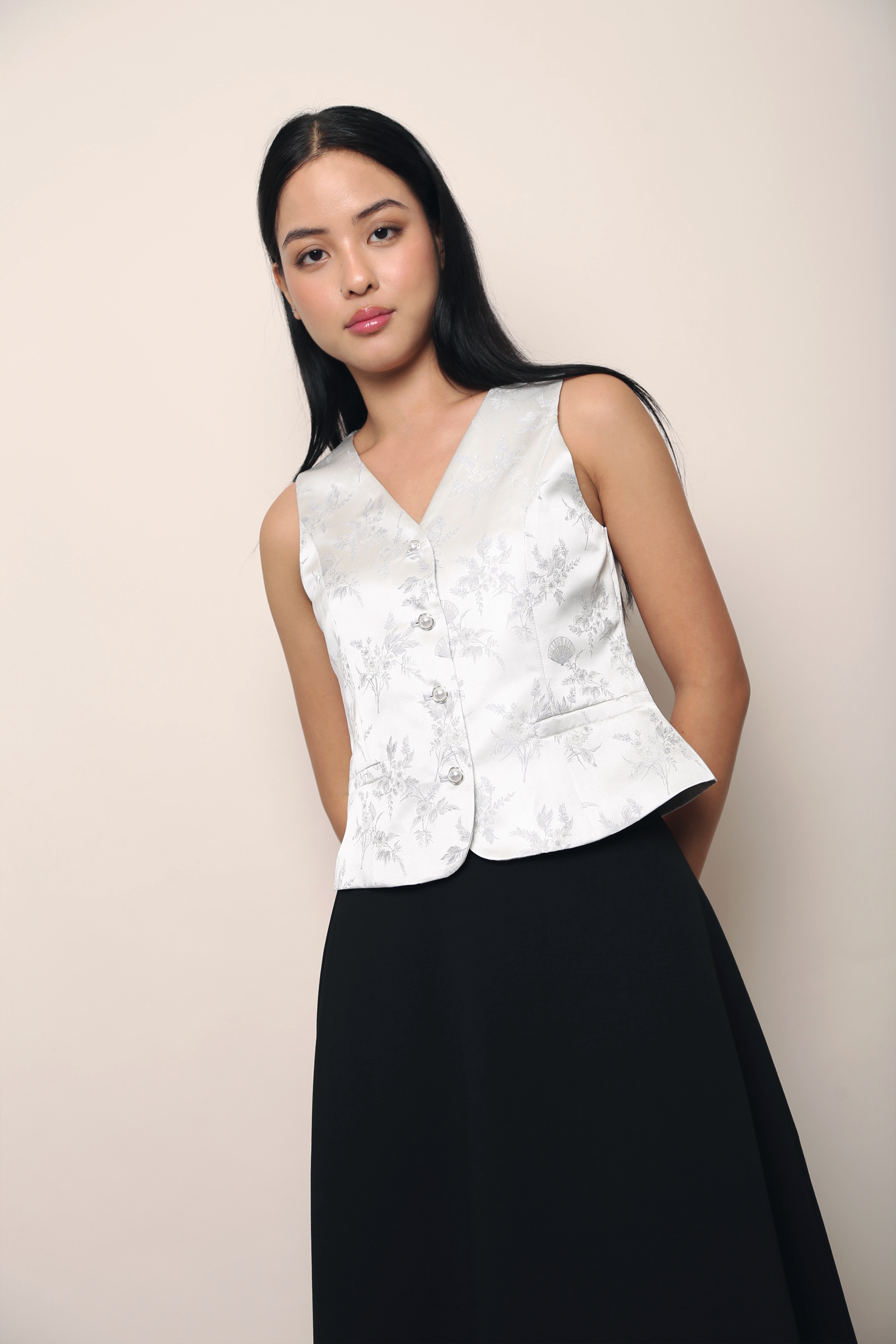 Dynasty Oriental Vest Top Mist Silver