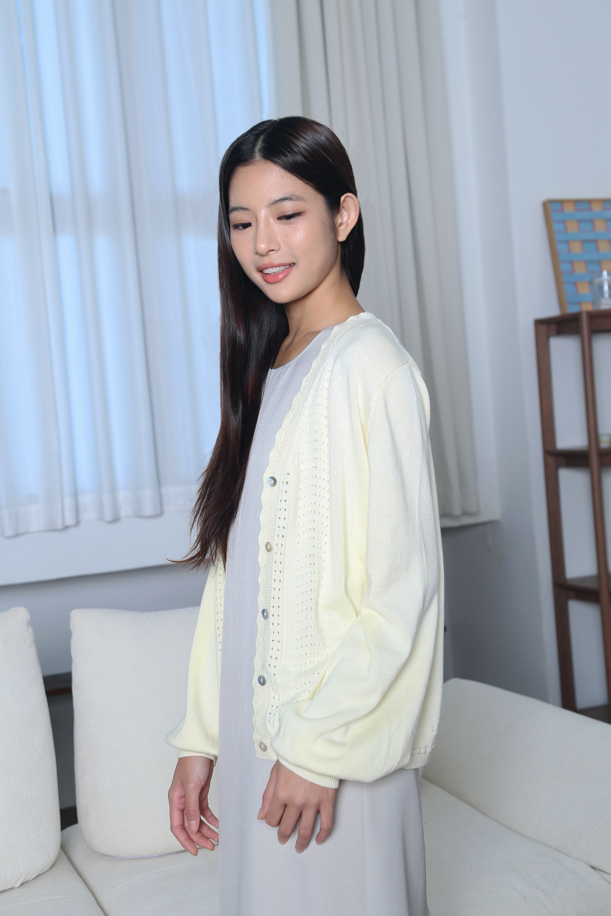 Eclat Eyelet Cardigan Vanilla Yellow