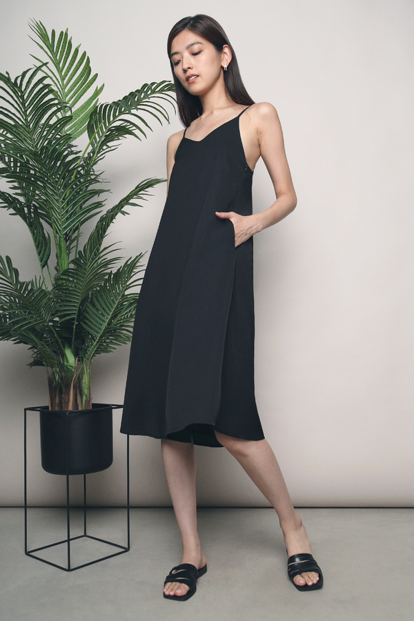 Jeron Scoop Back Midi Dress Black