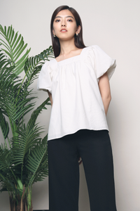 Debs Checkered Puff Sleeves Blouse Cream