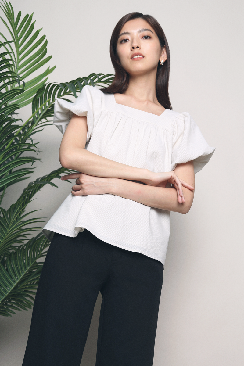 Debs Checkered Puff Sleeves Blouse Cream