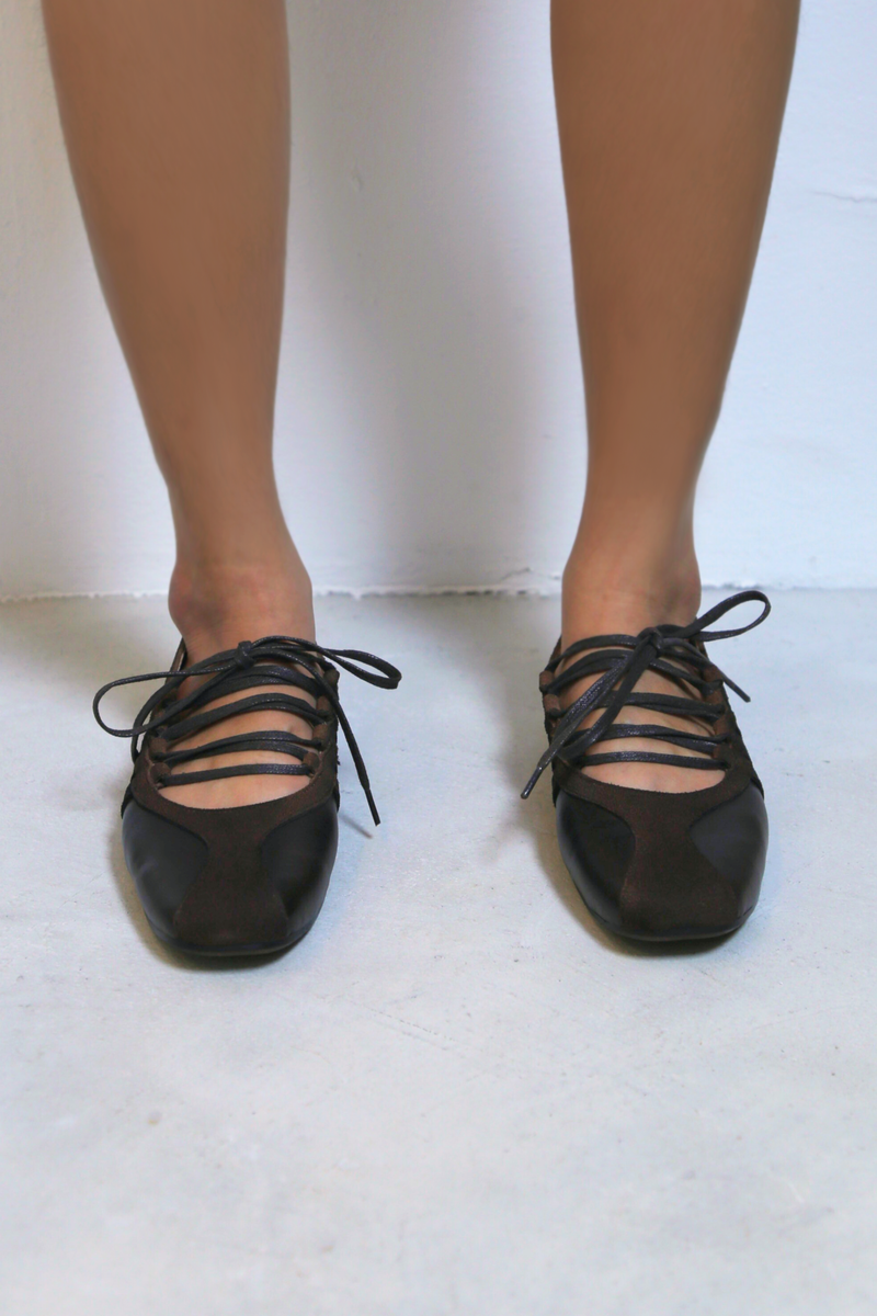 Eleanor Lace Up Leather Flats Brown
